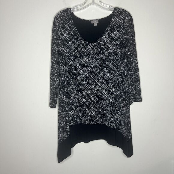 J Jill Women’s Abstract Printed Tunic Shirt Medium Asymmetrical Stretch Casual - Picture 1 of 8